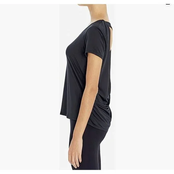 Marika Women's size Small Short Sleeve Open Back Athletic Yoga Top Black - Picture 3 of 12